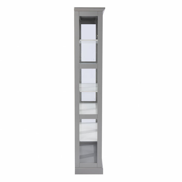 HomeRoots Gray Cornice Molding Curio Cabinet with Double Doors - Elegant Display for Collectibles & Keepsakes 401666