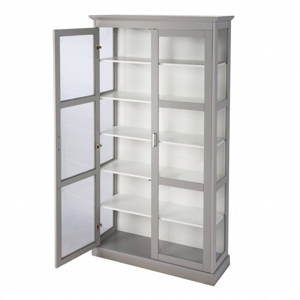 HomeRoots Gray Cornice Molding Curio Cabinet with Double Doors - Elegant Display for Collectibles & Keepsakes 401666