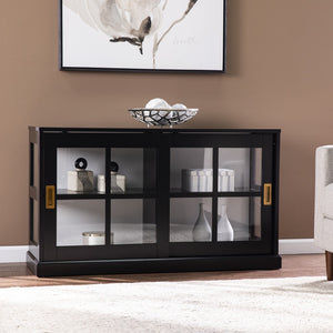 Homeroots 48" Black Sideboard With Two Glass Sliding Doors   401668