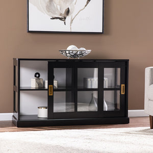 Homeroots 48" Black Sideboard With Two Glass Sliding Doors   401668