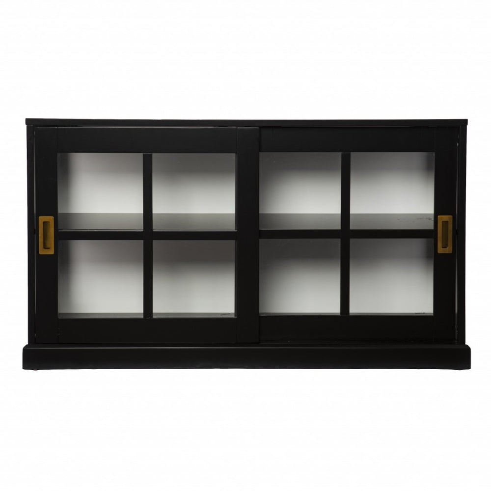 HomeRoots 48" Black Sideboard - Sleek Sliding Glass Doors, Versatile Storage Cabinet for Any Room Décor 401668