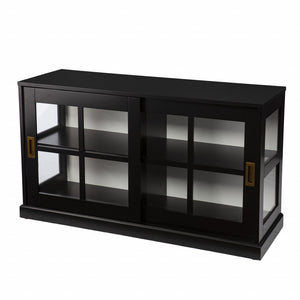 Homeroots 48" Black Sideboard With Two Glass Sliding Doors   401668