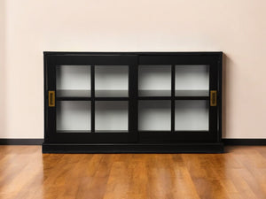 Homeroots 48" Black Sideboard With Two Glass Sliding Doors   401668