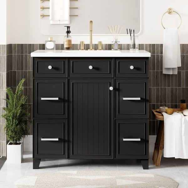English Elm 36" Matte Black Shaker Vanity with Resin Sink Solid Wood 3 Drawer Soft Close SV000003AAB