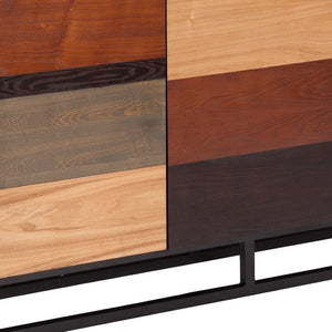 HomeRoots 52" Mid-Century Modern Sideboard Cabinet with Three Doors, Multi-Tonal Wood, and Metal Base 401669