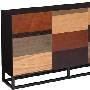 HomeRoots 52" Mid-Century Modern Sideboard Cabinet with Three Doors, Multi-Tonal Wood, and Metal Base 401669