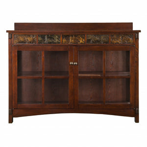 HomeRoots 44" Rustic Brown Wood Sideboard with Glass Doors – Mission-Style Buffet for Versatile Home Storage 401670