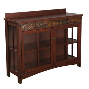 HomeRoots 44" Rustic Brown Wood Sideboard with Glass Doors – Mission-Style Buffet for Versatile Home Storage 401670