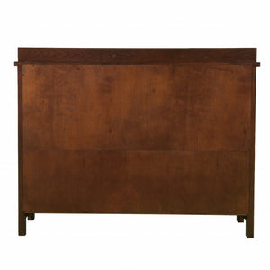 HomeRoots 44" Rustic Brown Wood Sideboard with Glass Doors – Mission-Style Buffet for Versatile Home Storage 401670
