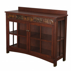 HomeRoots 44" Rustic Brown Wood Sideboard with Glass Doors – Mission-Style Buffet for Versatile Home Storage 401670