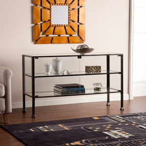 HomeRoots Rustic Black and Glass Double Door Cabinet - Stylish Storage & Display for Any Room, 29.5" H x 50.75" W 401672