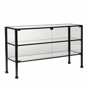 HomeRoots Rustic Black and Glass Double Door Cabinet - Stylish Storage & Display for Any Room, 29.5" H x 50.75" W 401672