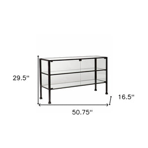 HomeRoots Rustic Black and Glass Double Door Cabinet - Stylish Storage & Display for Any Room, 29.5" H x 50.75" W 401672