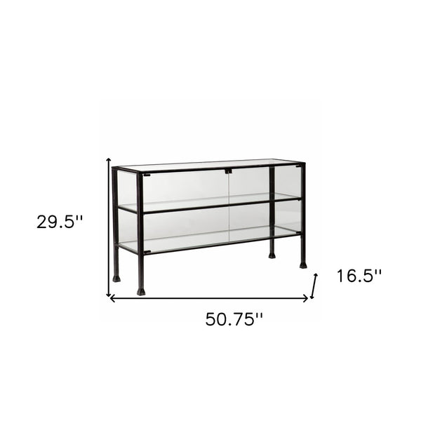 HomeRoots Rustic Black and Glass Double Door Cabinet - Stylish Storage & Display for Any Room, 29.5" H x 50.75" W 401672