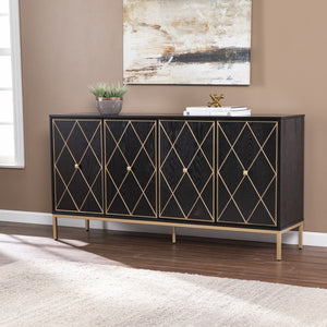 Homeroots Black And Gold Harlequin Sideboard Storage Cabinet  Eng Wood,Ash Veneer,Iron 401673