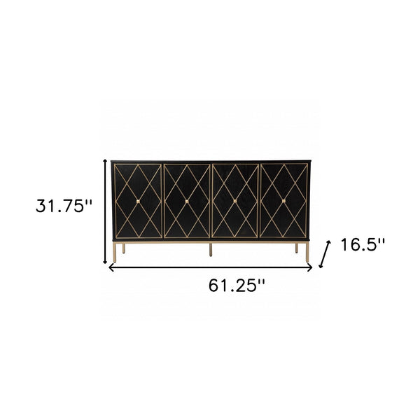Homeroots Black And Gold Harlequin Sideboard Storage Cabinet  Eng Wood,Ash Veneer,Iron 401673