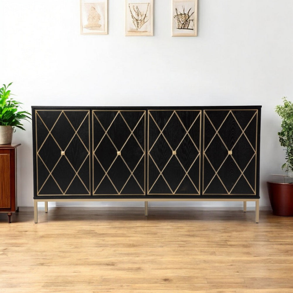 HomeRoots Black Harlequin Sideboard Cabinet - Modern Storage Solution with Gold Accents for Any Room Decor 401673