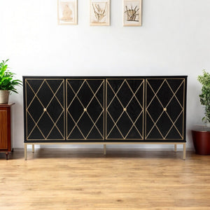 HomeRoots Black Harlequin Sideboard Cabinet - Modern Storage Solution with Gold Accents for Any Room Decor 401673