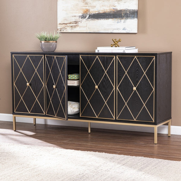 Homeroots Black And Gold Harlequin Sideboard Storage Cabinet  Eng Wood,Ash Veneer,Iron 401673