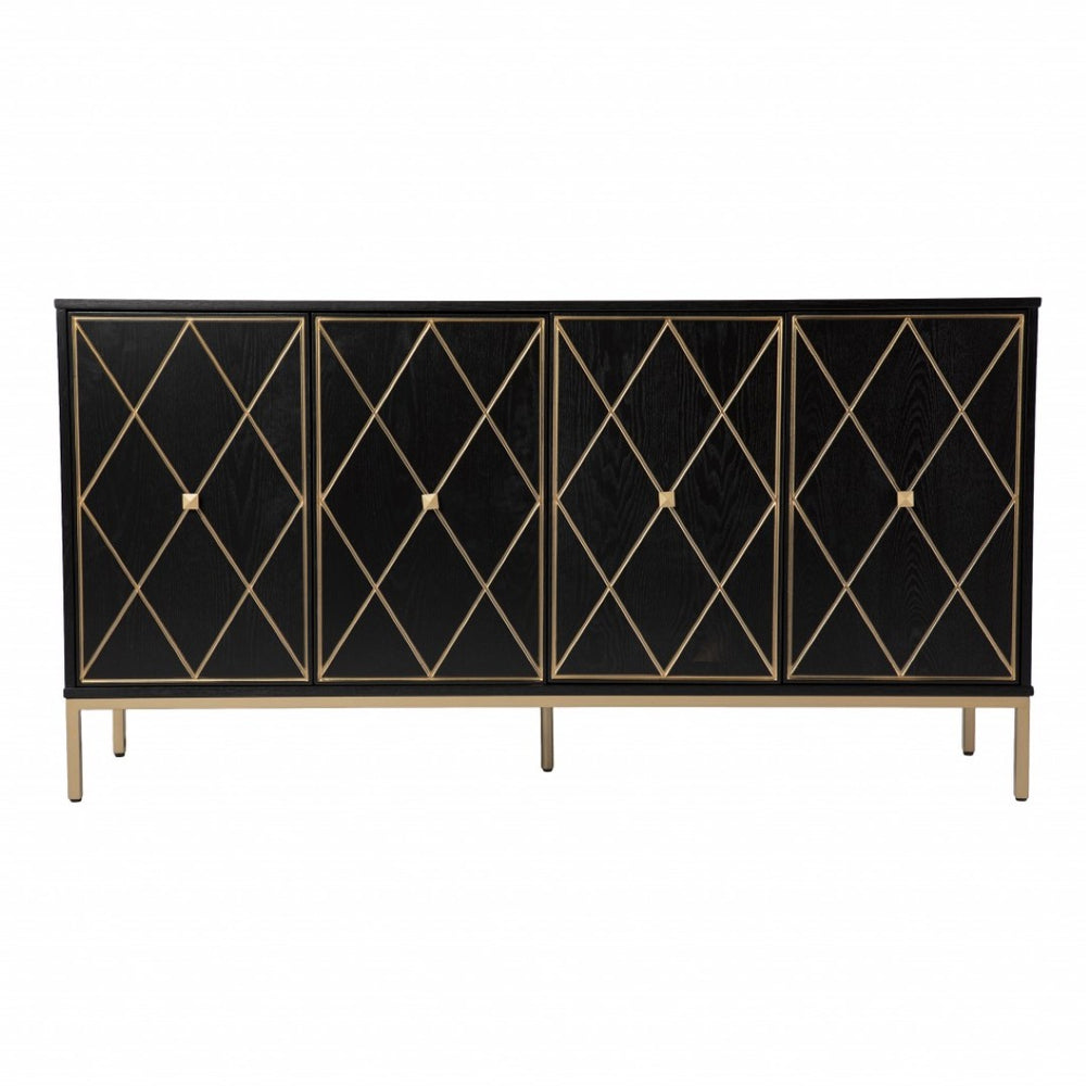 HomeRoots Black Harlequin Sideboard Cabinet - Modern Storage Solution with Gold Accents for Any Room Decor 401673