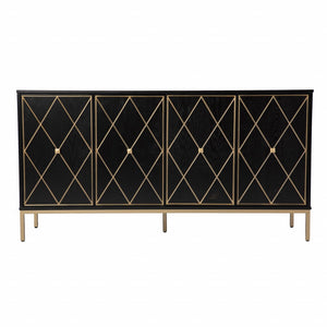 Homeroots Black And Gold Harlequin Sideboard Storage Cabinet  Eng Wood,Ash Veneer,Iron 401673