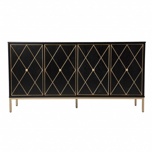 Homeroots Black And Gold Harlequin Sideboard Storage Cabinet  Eng Wood,Ash Veneer,Iron 401673