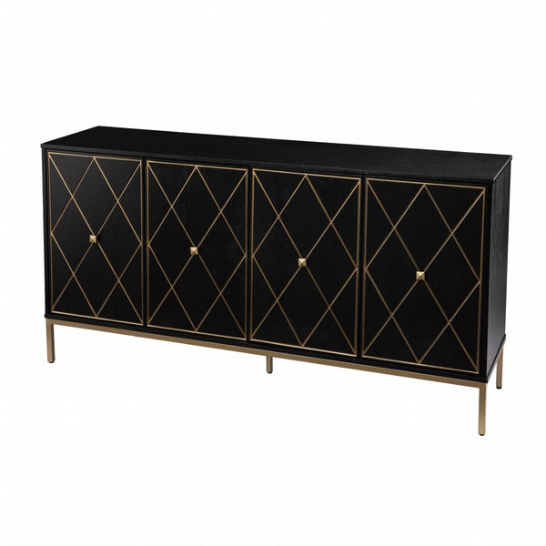 Homeroots Black And Gold Harlequin Sideboard Storage Cabinet  Eng Wood,Ash Veneer,Iron 401673