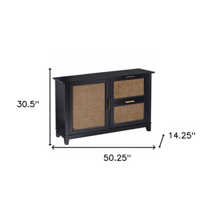 Homeroots Black And Cane Bamboo Accent Storage Cabinet  Eng Wood,Eng Wood,Rattan,Poplar,Plated Aluminum 401675