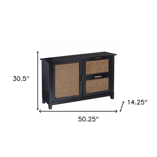 Homeroots Black And Cane Bamboo Accent Storage Cabinet  Eng Wood,Eng Wood,Rattan,Poplar,Plated Aluminum 401675