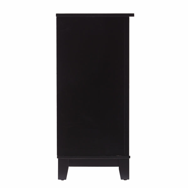Homeroots Black And Cane Bamboo Accent Storage Cabinet  Eng Wood,Eng Wood,Rattan,Poplar,Plated Aluminum 401675