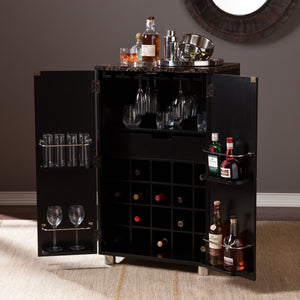 Homeroots Metro Black Wood And Marble Bar Cabinet  Mdf,Faux Marble,Stainless Steel,Nickel 401677