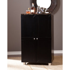 Homeroots Metro Black Wood And Marble Bar Cabinet  Mdf,Faux Marble,Stainless Steel,Nickel 401677