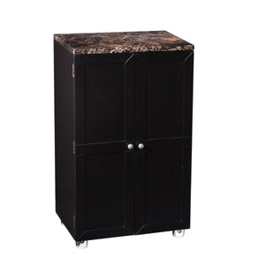 Homeroots Metro Black Wood And Marble Bar Cabinet  Mdf,Faux Marble,Stainless Steel,Nickel 401677