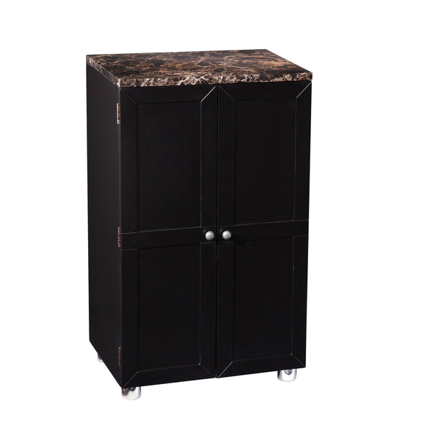 Homeroots Metro Black Wood And Marble Bar Cabinet  Mdf,Faux Marble,Stainless Steel,Nickel 401677