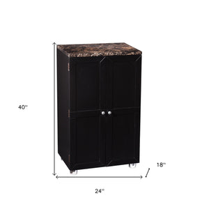 Homeroots Metro Black Wood And Marble Bar Cabinet  Mdf,Faux Marble,Stainless Steel,Nickel 401677