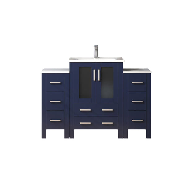English Elm Navy Blue Single Bath Vanity 48" W With White Ceramic Top, Soft-Close Drawers & Faucet Included B2731S01203