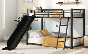 English Elm Metal Bunk Bed with Slide Twin over Twin Stylish Space-Saving Metal Frame, Safe Stairs & Playful Slide Fun Black MF285671AAB