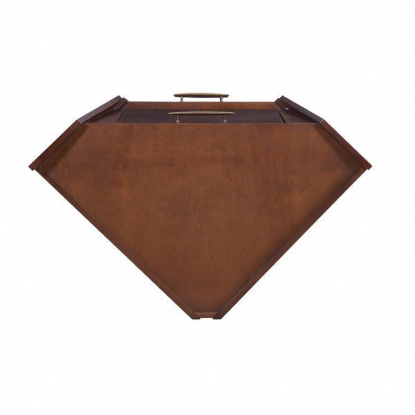 HomeRoots Cosmo Brown and Black Corner Bar Cabinet - Stylish Space-Saving Storage with Mid-Century Modern Flair 401678