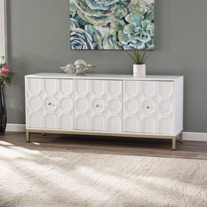HomeRoots 59" Chic White and Gold Sideboard - Elegant Storage Solution for Dining, Living, or Home Office Spaces 401681