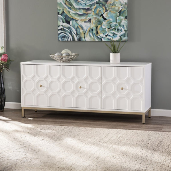 HomeRoots 59" Chic White and Gold Sideboard - Elegant Storage Solution for Dining, Living, or Home Office Spaces 401681