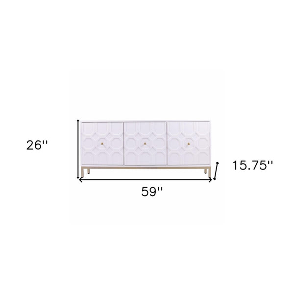 HomeRoots 59" Chic White and Gold Sideboard - Elegant Storage Solution for Dining, Living, or Home Office Spaces 401681