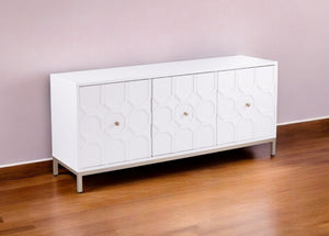 HomeRoots 59" Chic White and Gold Sideboard - Elegant Storage Solution for Dining, Living, or Home Office Spaces 401681