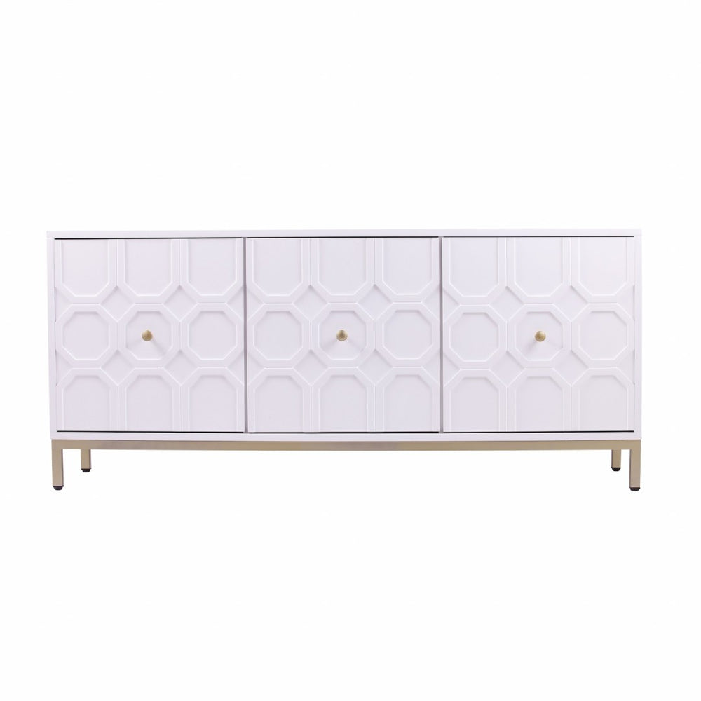 HomeRoots 59" Chic White and Gold Sideboard - Elegant Storage Solution for Dining, Living, or Home Office Spaces 401681