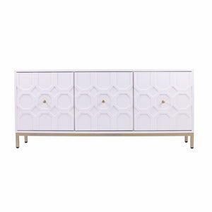 HomeRoots 59" Chic White and Gold Sideboard - Elegant Storage Solution for Dining, Living, or Home Office Spaces 401681