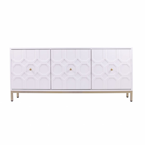 HomeRoots 59" Chic White and Gold Sideboard - Elegant Storage Solution for Dining, Living, or Home Office Spaces 401681