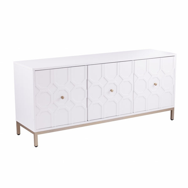 HomeRoots 59" Chic White and Gold Sideboard - Elegant Storage Solution for Dining, Living, or Home Office Spaces 401681