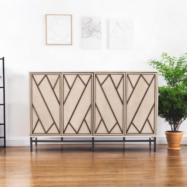 HomeRoots Champagne Deco Buffet Storage Cabinet - 1930s Glamour Meets Modern Functionality for Stylish Spaces 401683