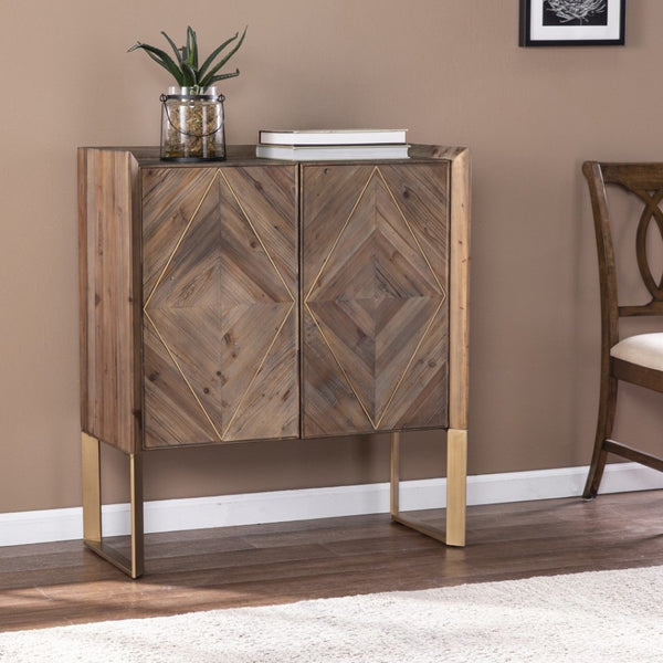 HomeRoots Mod Natural & Gold Reclaimed Wood Accent Cabinet - Stylish Storage for Every Room & Decor Style 401686
