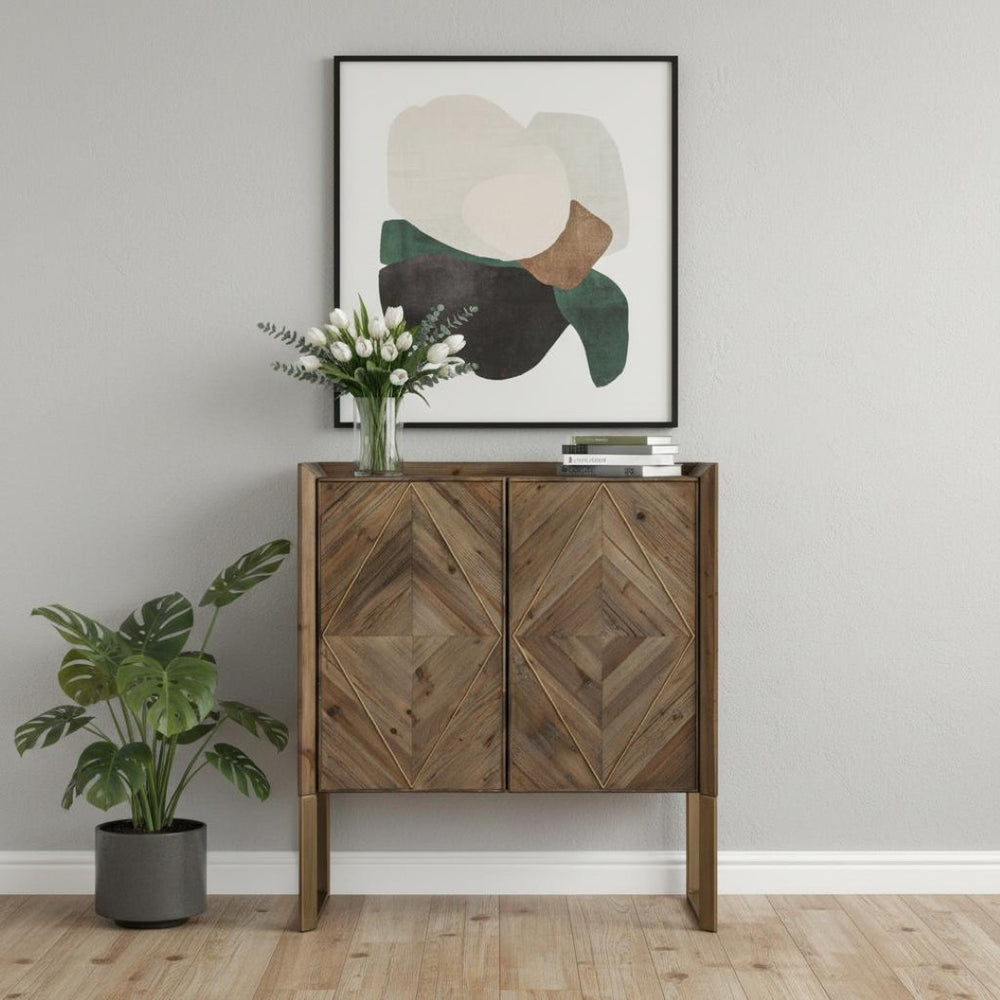 HomeRoots Mod Natural & Gold Reclaimed Wood Accent Cabinet - Stylish Storage for Every Room & Decor Style 401686