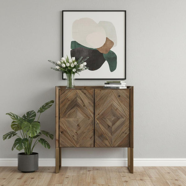 HomeRoots Mod Natural & Gold Reclaimed Wood Accent Cabinet - Stylish Storage for Every Room & Decor Style 401686